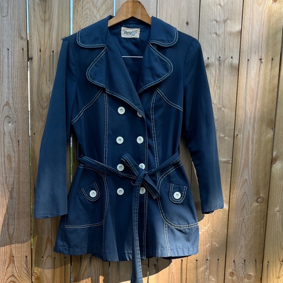 VINTAGE Women's Navy Double-Breasted Rain Jacket - Picture 1 of 12
